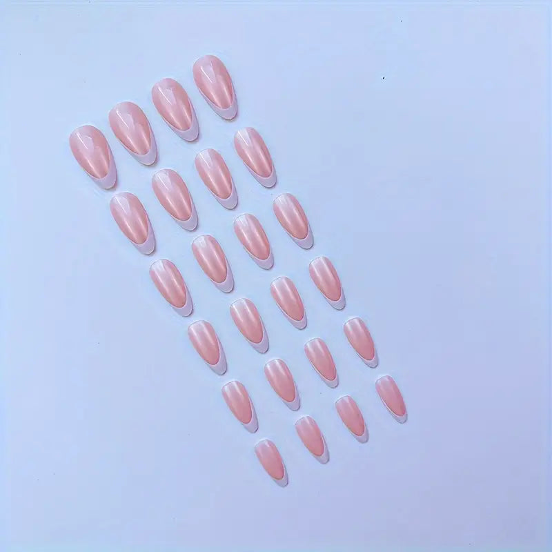 Long Almond French Colorblock Press-On Nails 10-pieces