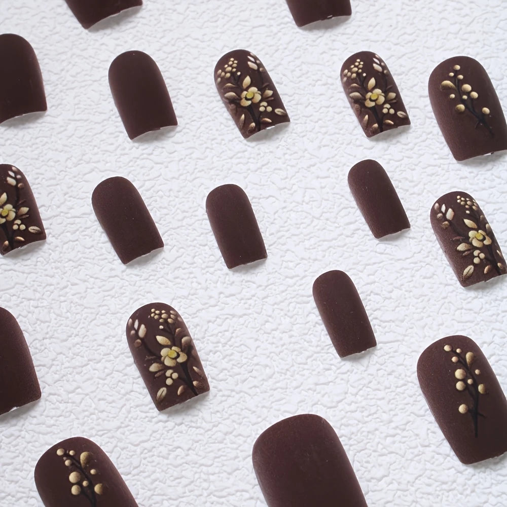 Matte Floral Square Press-On Nails 10-pieces