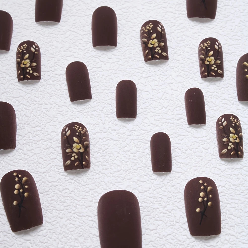 Matte Floral Square Press-On Nails 10-pieces