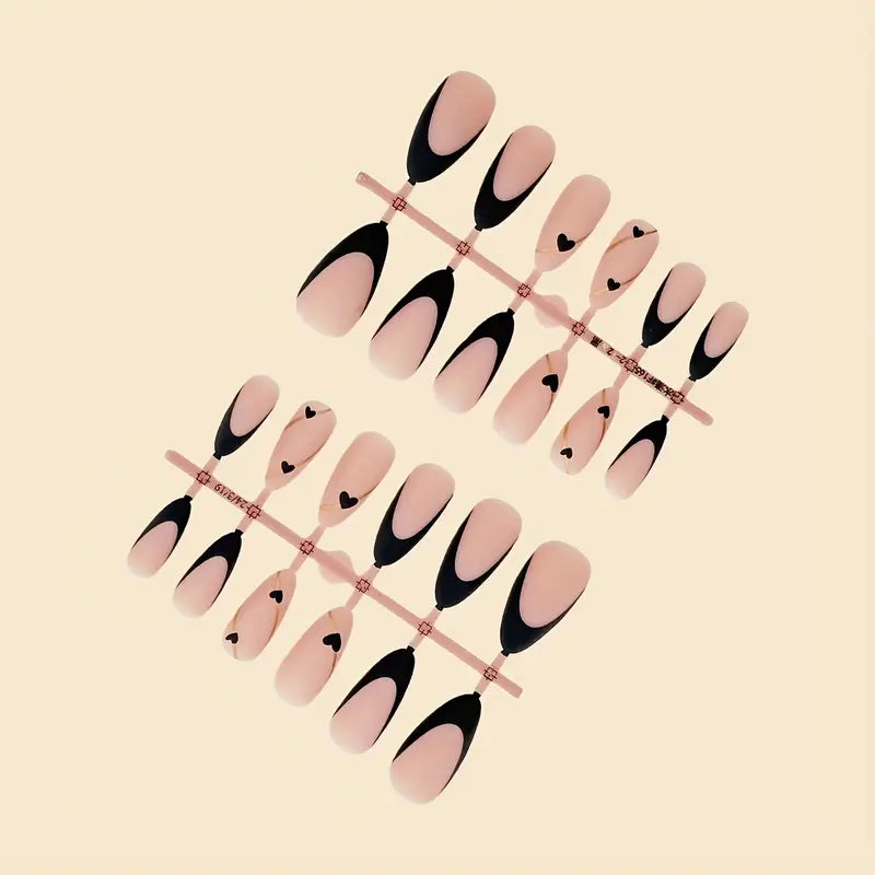 Black French Heart Matte Press-On Nails 10-pieces