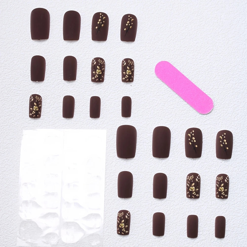 Matte Floral Square Press-On Nails 10-pieces