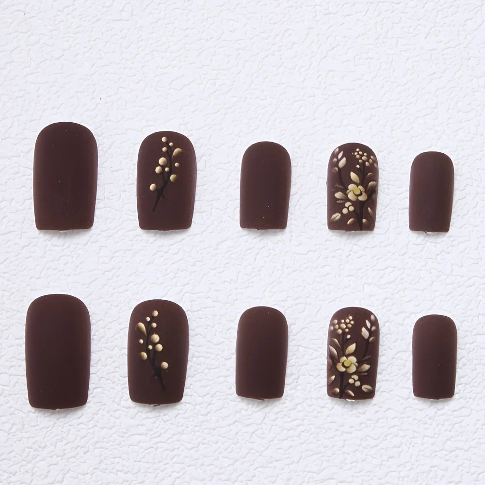 Matte Floral Square Press-On Nails 10-pieces