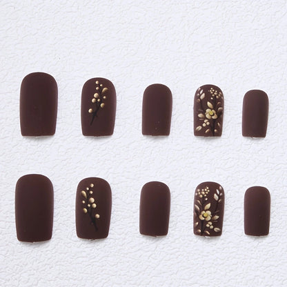 Matte Floral Square Press-On Nails 10-pieces