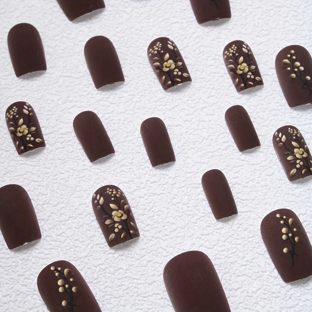 Matte Floral Square Press-On Nails 10-pieces