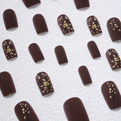 Matte Floral Square Press-On Nails 10-pieces