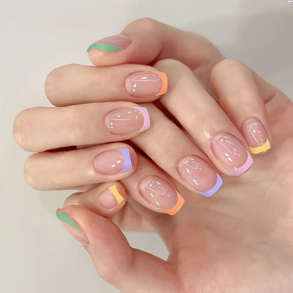 French Tip Colorful Nails 10-pieces