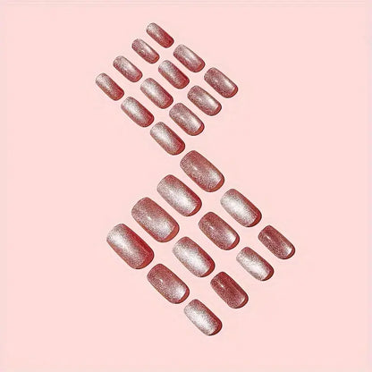 Pink Cat Eye Glitter Press-On Nails 10-pieces