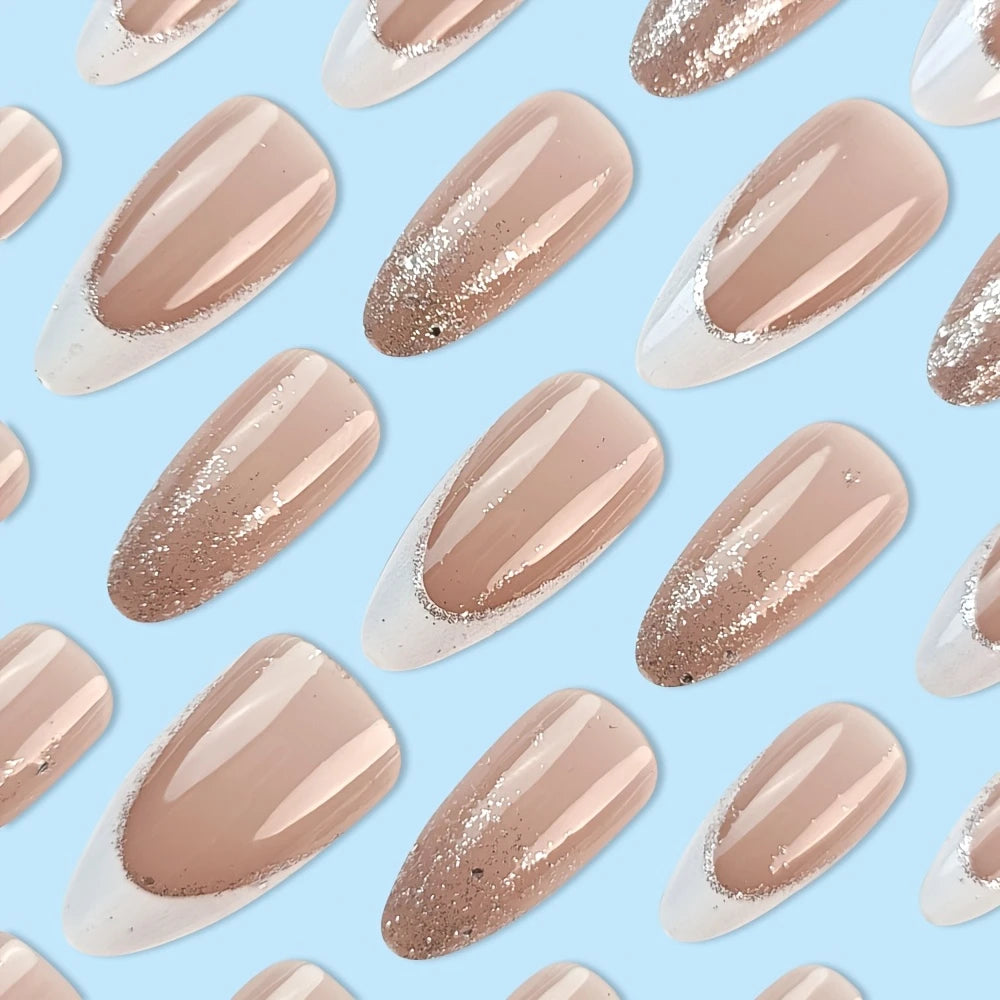 Nude Glitter Gradient Almond Press-On Nails 10-pieces