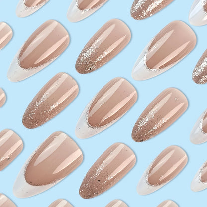 Nude Glitter Gradient Almond Press-On Nails 10-pieces