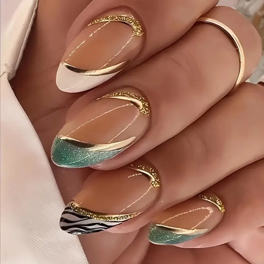 Almond Shaped Glitter French Press-On Nails 10-pieces