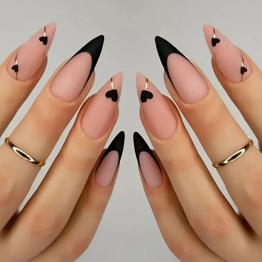 Black French Heart Matte Press-On Nails 10-pieces
