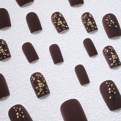 Matte Floral Square Press-On Nails 10-pieces