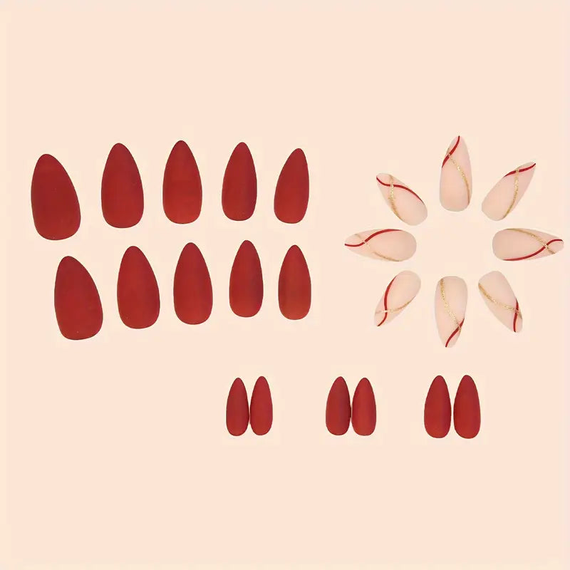 Matte Wine Red Almond Press-On Nails 10-pieces