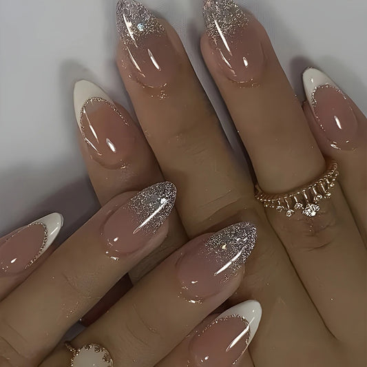 Nude Glitter Gradient Almond Press-On Nails 10-pieces