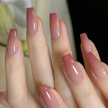 Elegant Rose Red Gradient Ballet Nails 10-pieces
