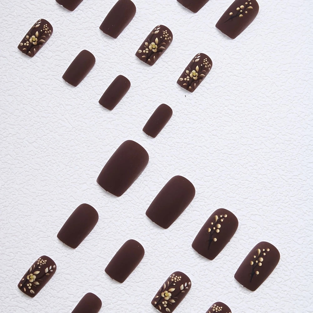 Matte Floral Square Press-On Nails 10-pieces