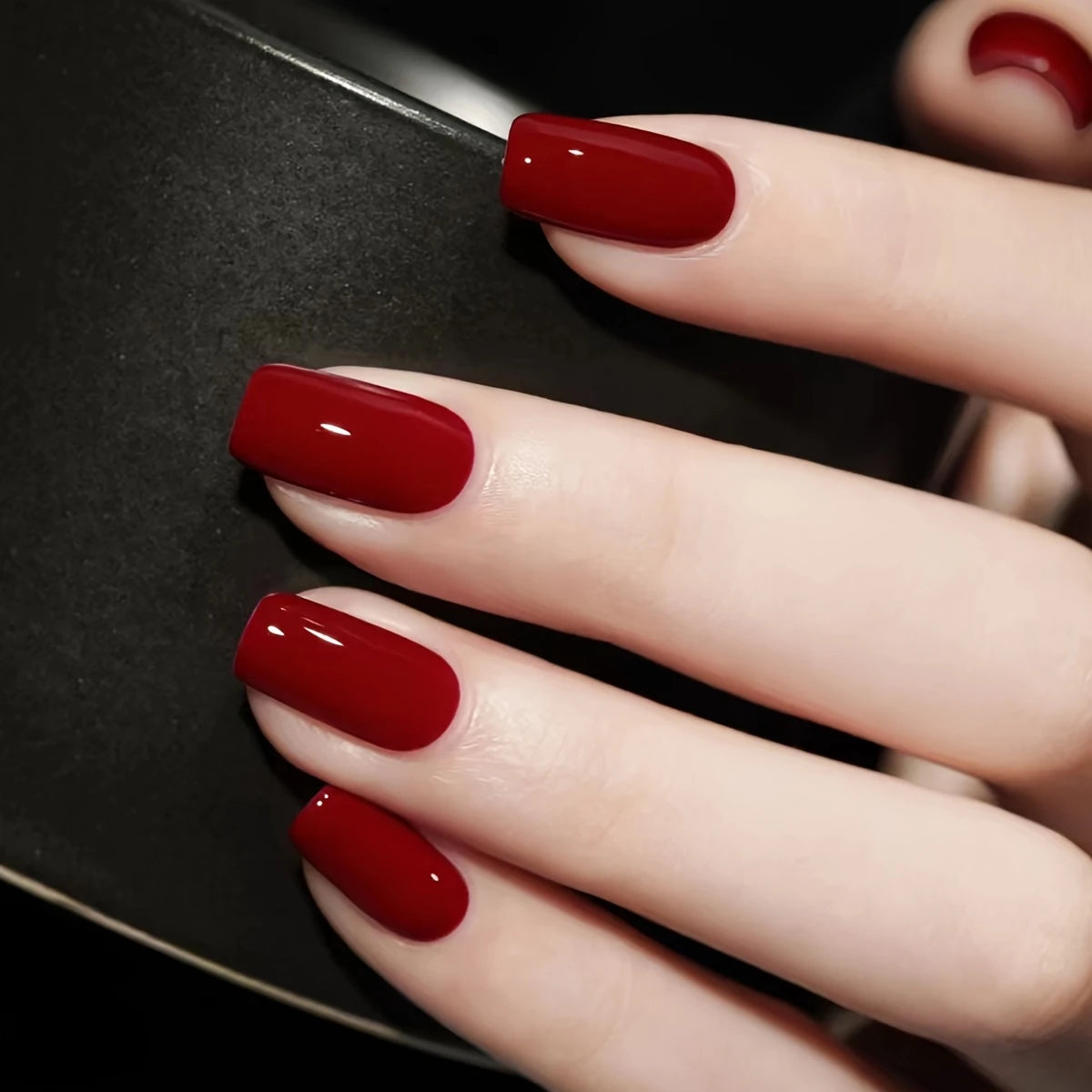 Wine Red Glossy Press-On Nails 10-pieces