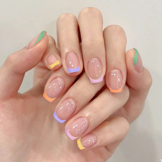 French Tip Colorful Nails 10-pieces