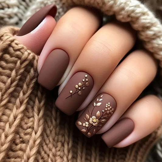Matte Floral Square Press-On Nails 10-pieces