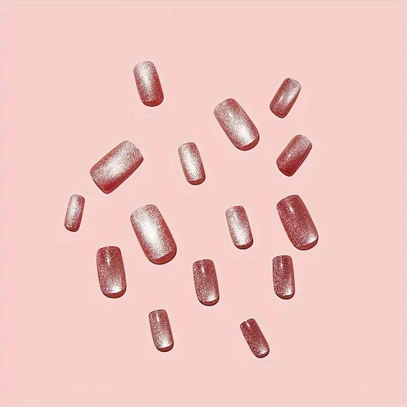 Pink Cat Eye Glitter Press-On Nails 10-pieces