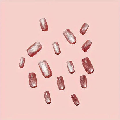 Pink Cat Eye Glitter Press-On Nails 10-pieces