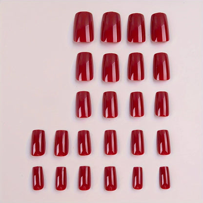 Wine Red Glossy Press-On Nails 10-pieces