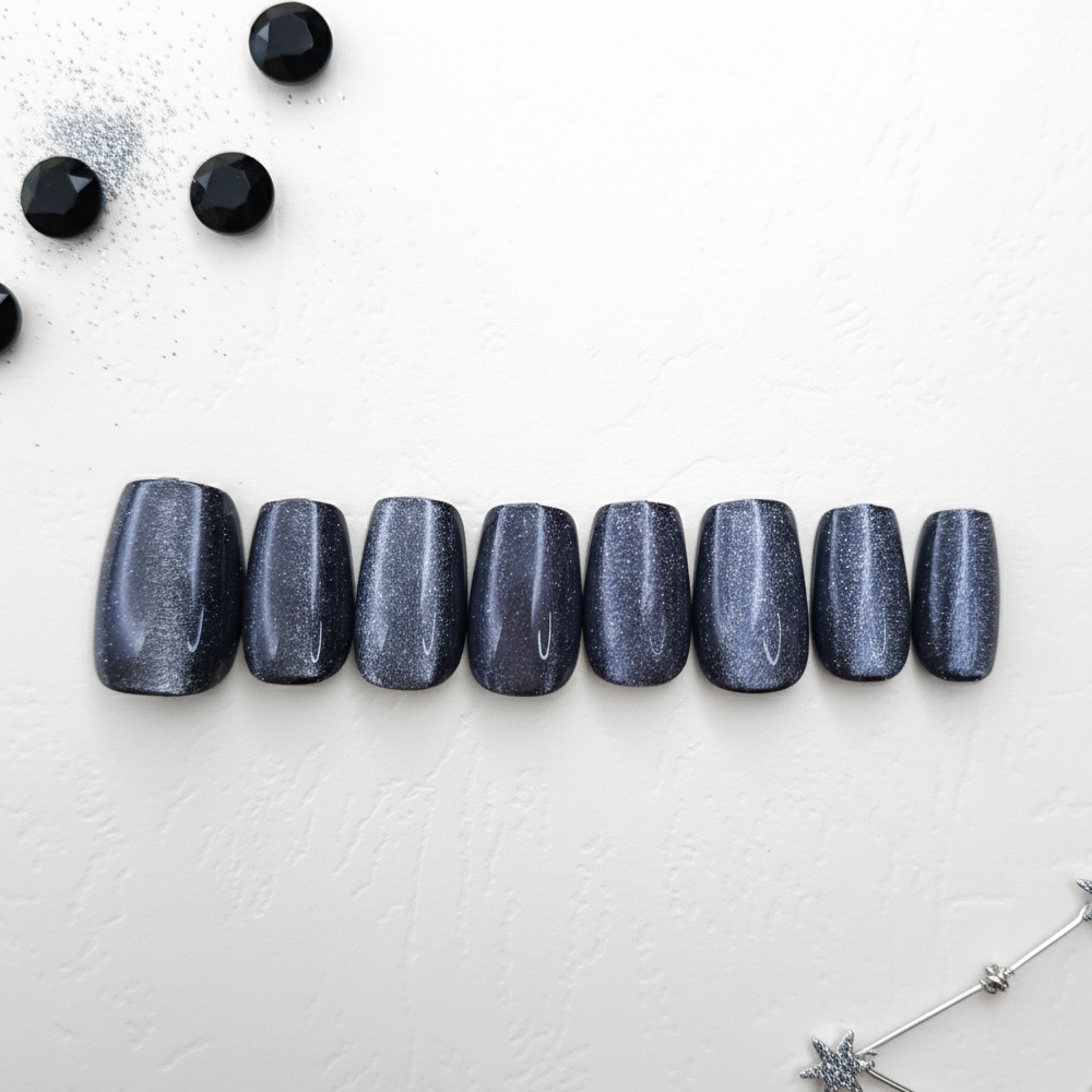 Mystic Midnight Chrome Ombre Cat Eye Nails Reusable Press On Nail