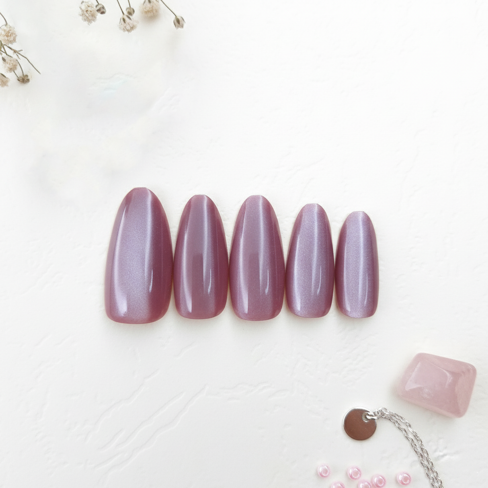 Deep Pink Cat Eye Effect Reusable Press On Nail