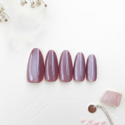 Deep Pink Cat Eye Effect Reusable Press On Nail