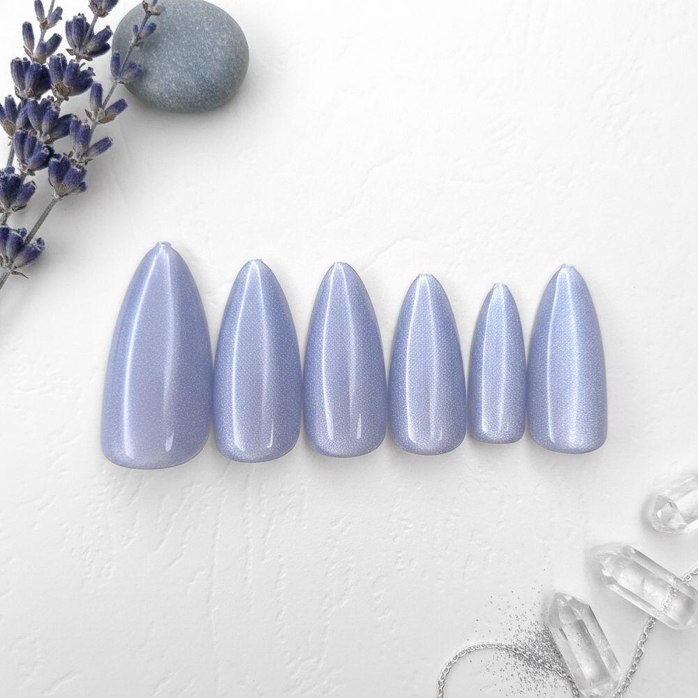 12-Piece Dark Gray Cat Eye Effect Almond Nails Reusable Press On Nail