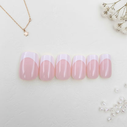 12-Piece Short Square Nude and White French Nails Reusable Press On Nail
