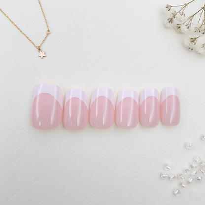 Short Square Nude and White French Nails Reusable Press On Nail