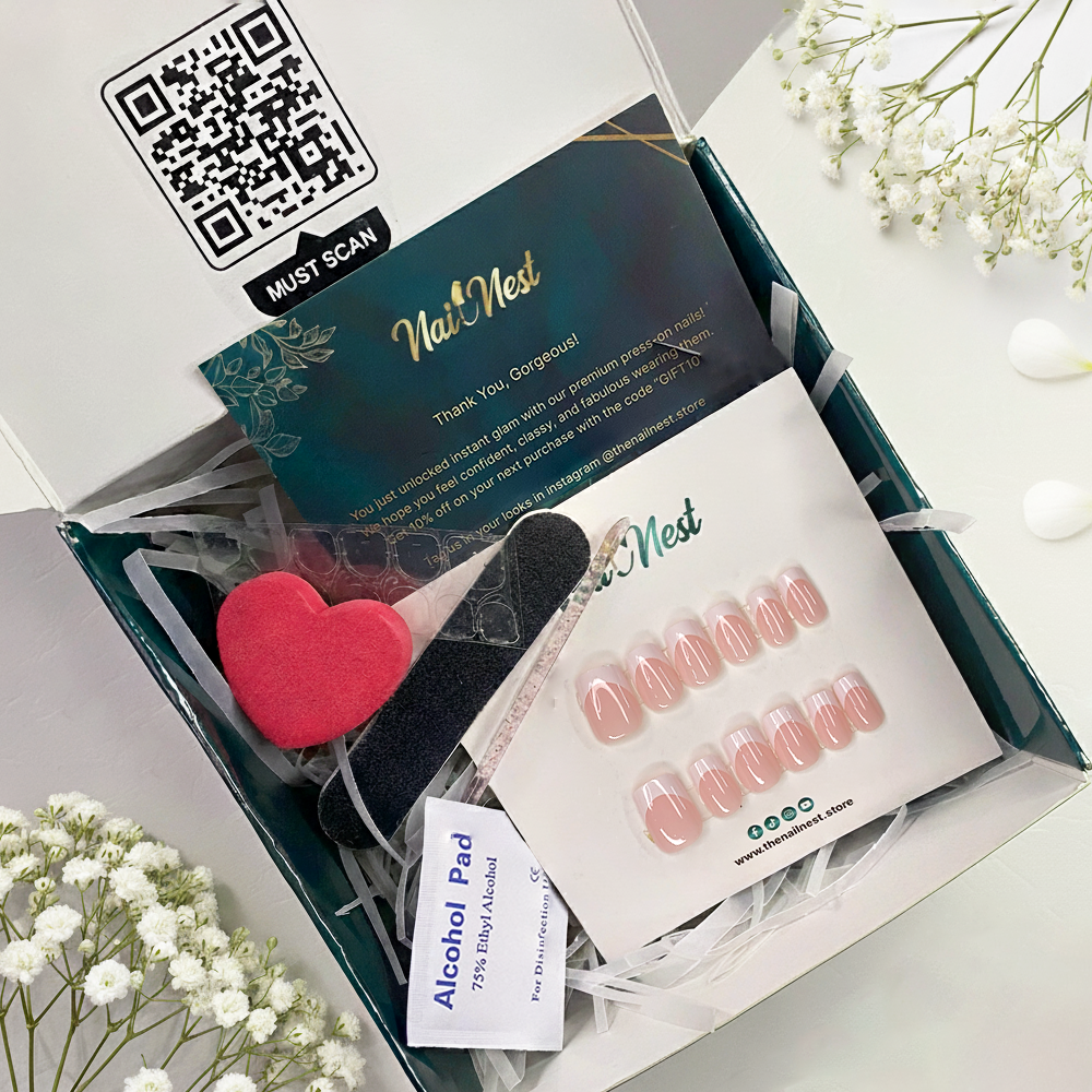 Short Square Nude and White French Nails Reusable Press On Nail