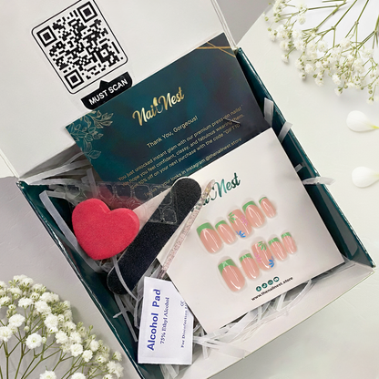 Neon Mint Daisy  Square French Tip Reusable Press On Nail