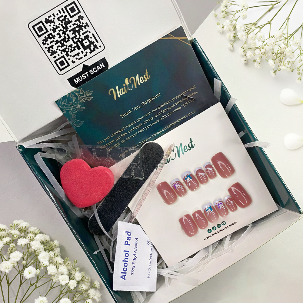 Butterfly Whisper Square French Tip Reusable Press On Nail