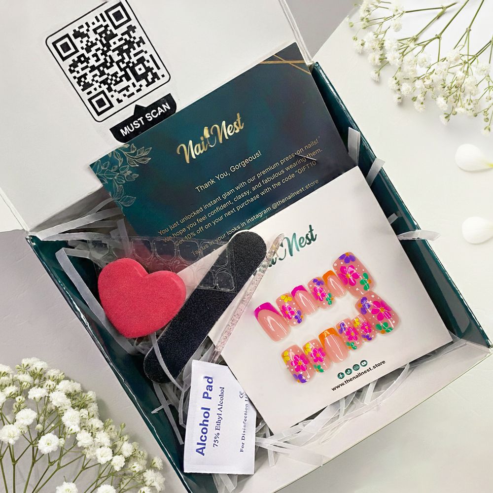 24-Piece Neon Daisy Square French Tip Reusable Press On Nail