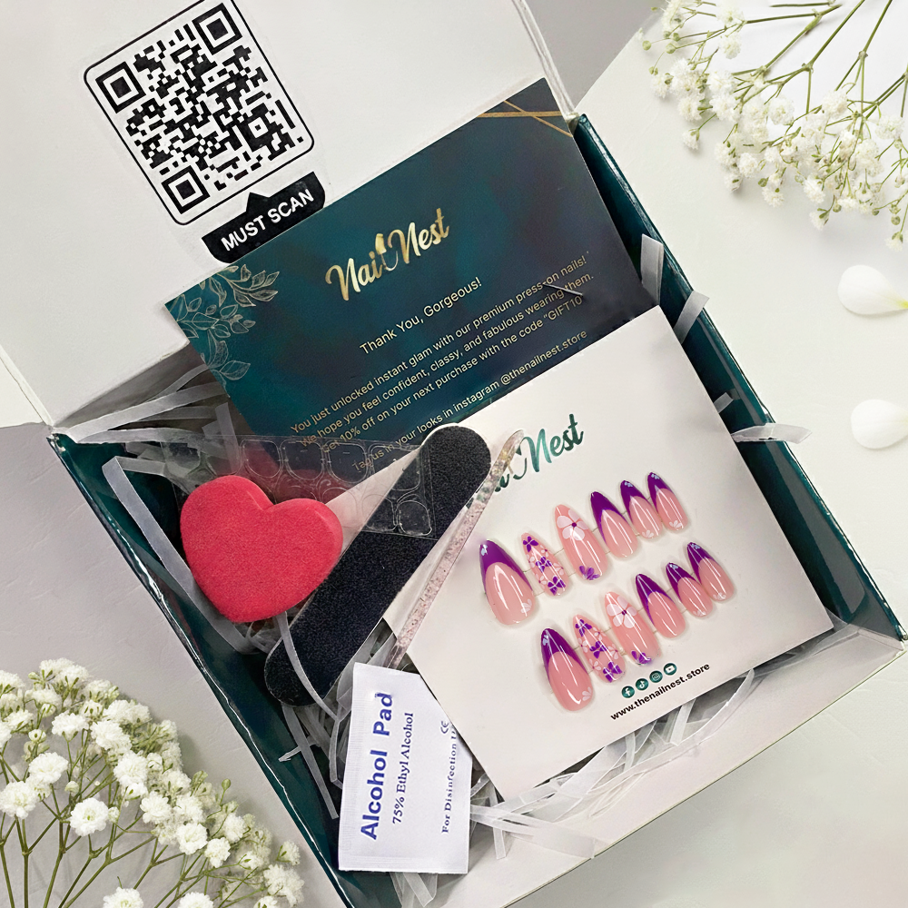 Violet Bloom Almond French press on nails Reusable Press On Nail