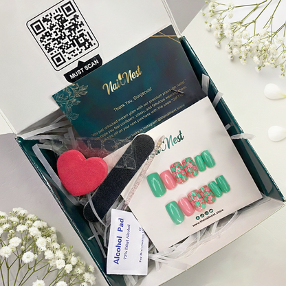 Square French Tip Pastel Floral Mix Reusable Press On Nail