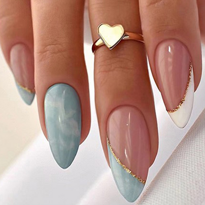 Rose Pink and Pastel Blue Abstract Nails Reusable Press On Nail