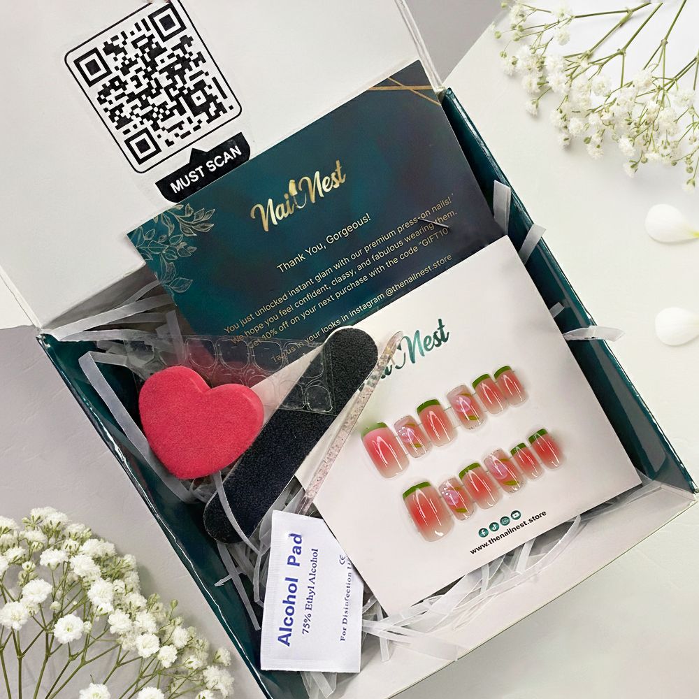 24-Piece Watermelon Blossom Ombré Reusable Press On Nail