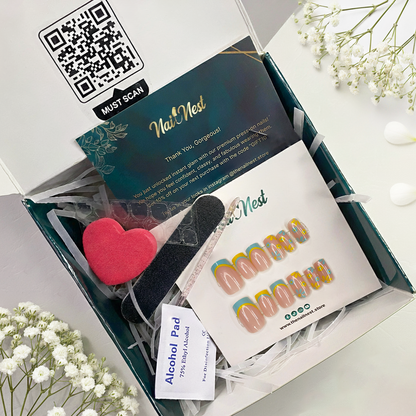 Nude Manicure with Pastel Floral and Bright French Accent Reusable Press On Nail