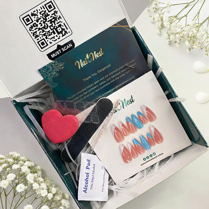 Rose Pink and Pastel Blue Abstract Nails Reusable Press On Nail