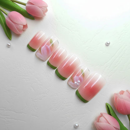 24-Piece Watermelon Blossom Ombré Reusable Press On Nail