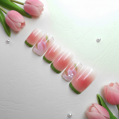 Watermelon Blossom Ombré Reusable Press On Nail