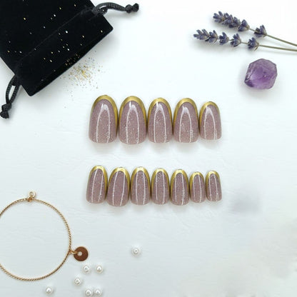 12-Piece Golden Edge Glitter Press-On Nails