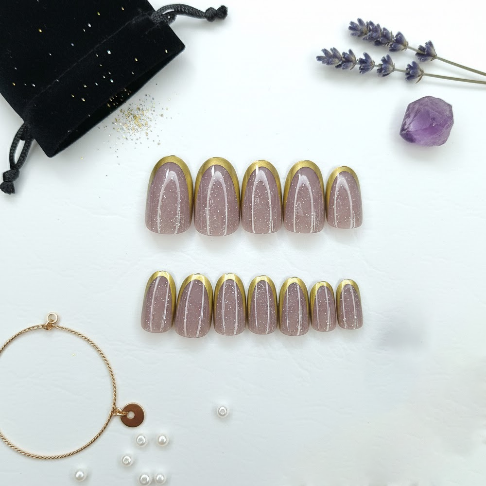 Golden Edge Glitter Press-On Nails 10-pieces