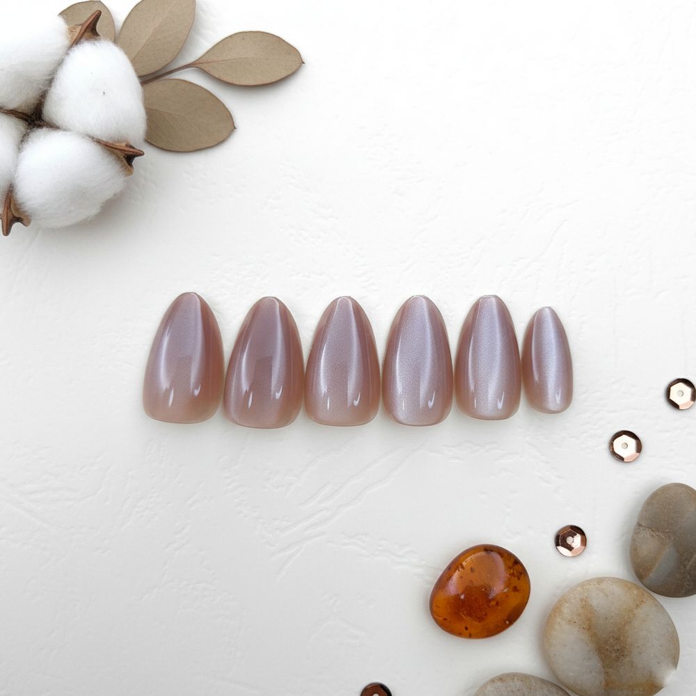 Nude Cat Eye Almond Press-On Nails 12-pieces