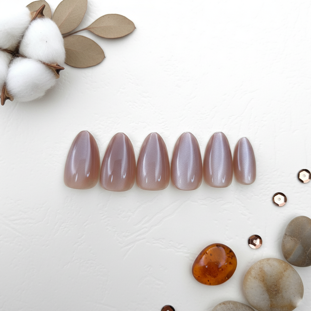 Nude Cat Eye Almond Press-On Nails 10-pieces