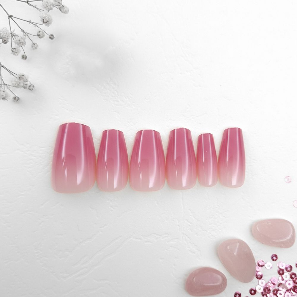 Elegant Rose Red Gradient Ballet Nails 12-pieces
