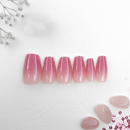 Elegant Rose Red Gradient Ballet Nails 10-pieces